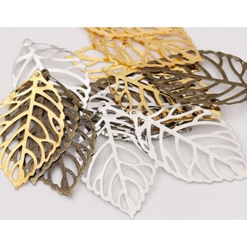 50pcs Gold Charm Filigree Hollow Leaves Pendant Jewelry Making Jewelry Accessories Retro Plated Vintage for Hair Comb Hot New