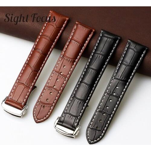 19mm 20mm 21mm Genuine Leather Watchband for Omega Seamaster Speedmaster De Ville Watch Strap Brand Bracelet Deployment Buckle