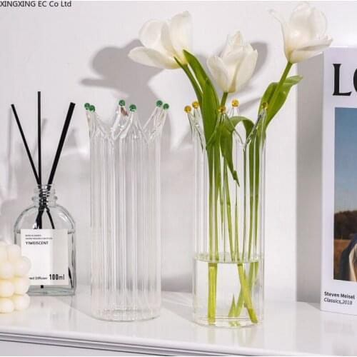 Light Luxury Crown Transparent Glass Vase Ornaments Living Room Water Planting Flowers Flower Arrangement Modern Home Decoration