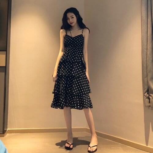 Women Dresses Sexy Sling Maxi Dress Sleeveless V-neck Wave Point Party Dresses