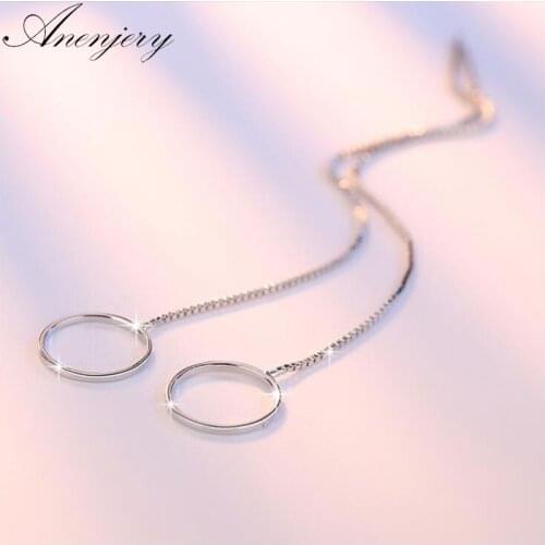 ANENJERY 925 Sterling Silver Triangle Circle Square Long Tassel Earrings For Women Minimalism Earrings Ear Line S-E456