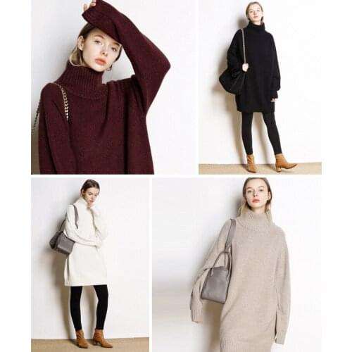 2020 Hot Winter Womens New High-Neck Cashmere Sweater Womens Solid Color Long Loose Large Size Knit Bottoming Shirt Comfort