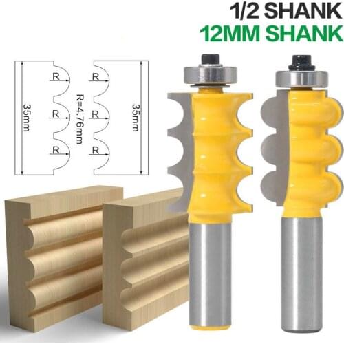 1/2PC 12mm Shank 1/2 Shank Triple Bead & Triple Flute Large Molding Router Bits Set Line knife Woodworking cutter