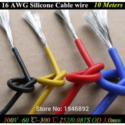 10 Meters 16 AWG Flexible Silicone Wire RC Cable 16AWG 252/0.08TS OD 3.0mm Tinned Copper Wire 1.27mm Square Model airplane Wire