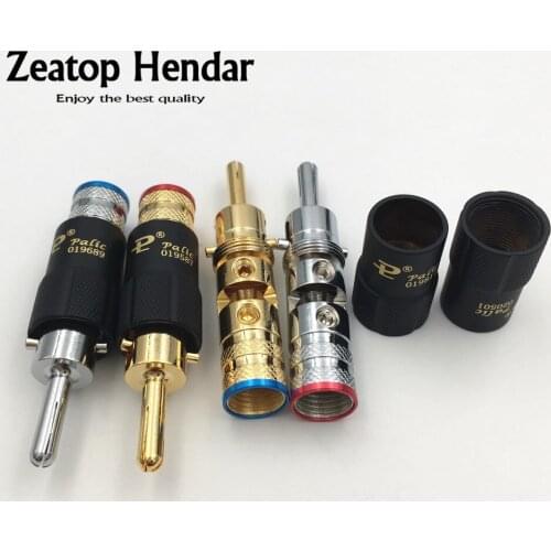 100Pcs HIFI Palic Brass Gold Plated / Silver Plated Banana Male Jack Audio Speaker Plug Screw Lock 9mm DIY Cable Connector