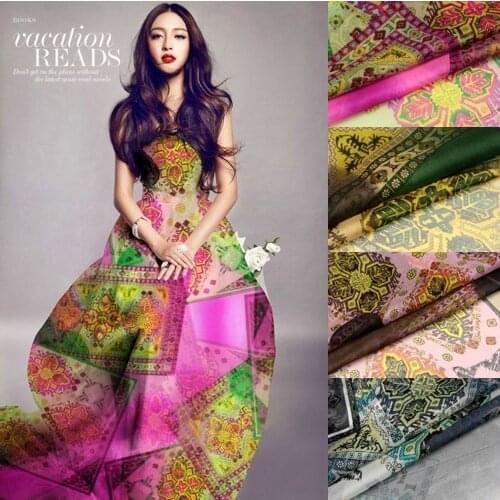 135cm wide 6mm fashion geometry print silk chiffon fabric for dress shirt clothes 3 colors available D251