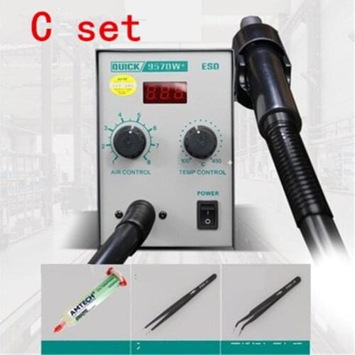 220V Upgrade QUICK 957DW+ LED Display Adjustable Hot Air Heat Gun With Helical Wind 400W SMD Rework Station With 3 Air Nozzles