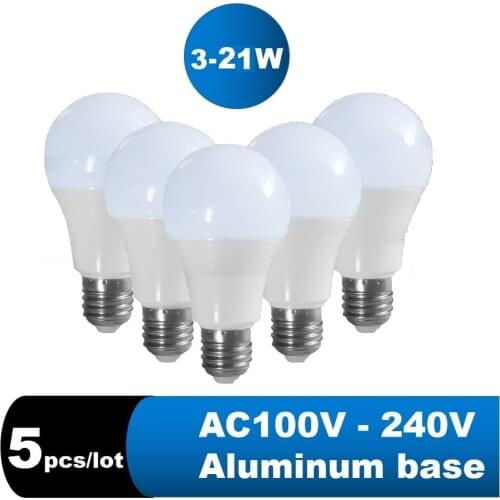 5pcs/lot LED Lamp E27 B22 Lampada Lampe Bedroom/Store Downlight Reading Replacement 6W 9W 12W 15W 18W 21W 110V 220V Cold White