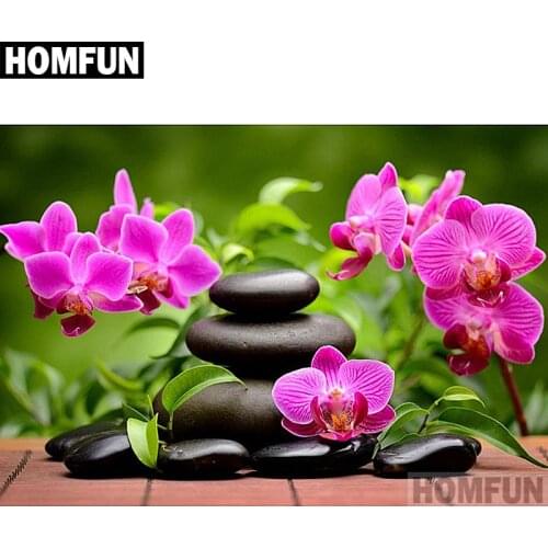 HOMFUN 5D DIY Diamond Painting "Orchid Stone" Full Drill Resin Diamond Embroidery Cross Stitch Home Decor A06602