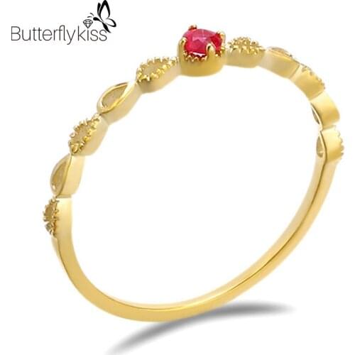 BK 9k Genuine Gold Rings For Women Water Drop Shape Decorative Pattern Surround Red Ruby Gemstone Jewelry Wedding Gifts