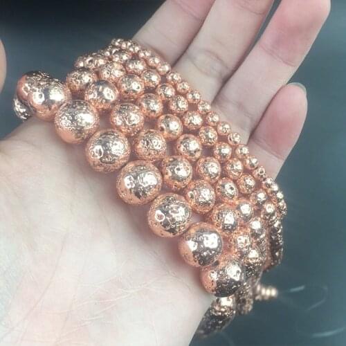 Natural Stone Beads Rose Gold Plating Rock Volcanic Lava Round Beads For Jewelry Making DIY Bracelet Accessories 15'' 4/6/8/10mm