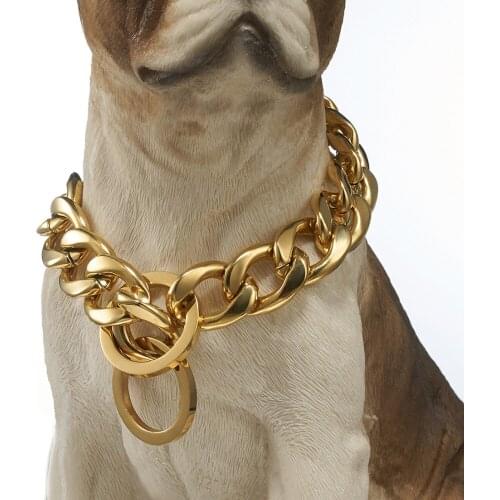 15mm/19mm Strong Gold Silver Color Stainless Steel Curb Chain for Large Pet Dog Pitbull Doberman Training Collar Choker 18"-32"