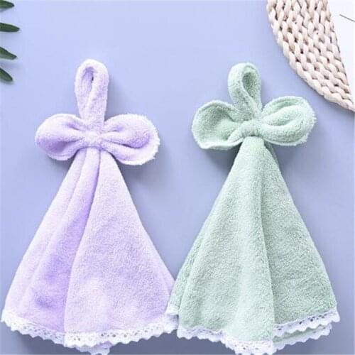 Clean Hearting Coral Kitchen Hand Towel Fleece Hanging Bow Bathroom Towels Dish Cute Adults Women Men Christmas Gifts 1Pcs Kids