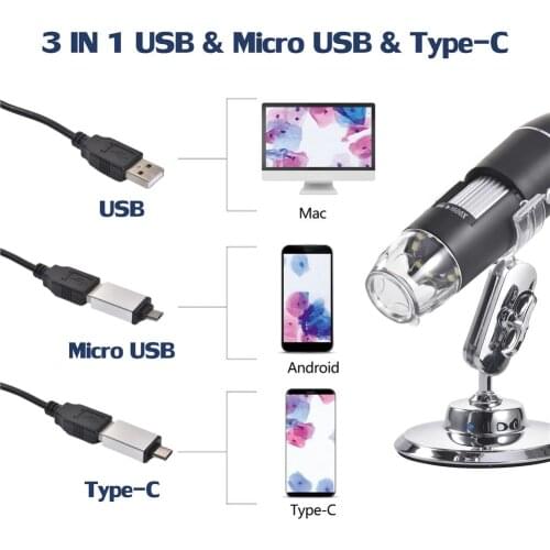Mega Pixels 1600X 8 LED Digital Microscope Type-C/Micro For Android phone USB For PC Magnifier Electronic Stereo USB Endoscope C