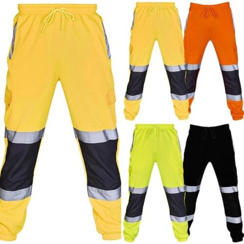 Cofekate Men Fashion Road Work Pants High Visibility Overalls Casual Pocket Work Casual Pants Reflective Mens Sweatpants M-4XL
