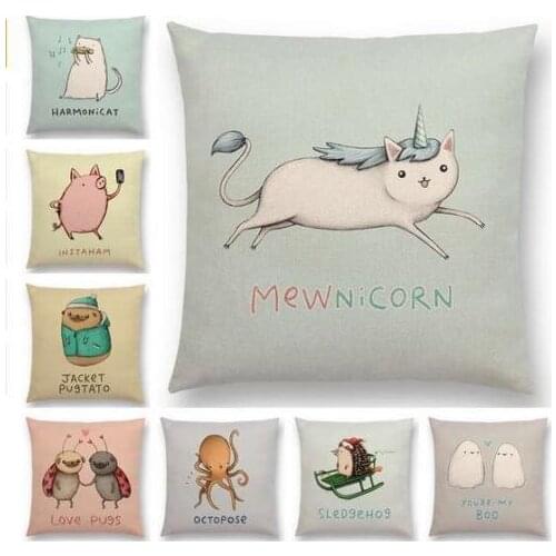 Toon Animals Words Cushion Case Throw Pillow Case Hot Sale Cute Home Sofa Decor