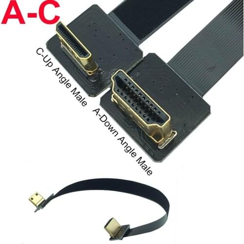 FPV aerial cable PTZ FPV dedicated HDMI A-C standard HDM A male downward bending to c male upward bending flexible cable