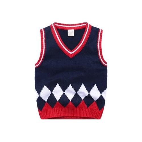 3-12yrs Boys clothes knitted waistcoats autumn and winter cotton v-neck girls sweater vest kids students uniform clothing wear