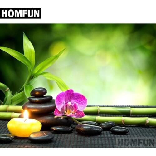 HOMFUN Full Square/Round Drill 5D DIY Diamond Painting "Orchid candle" Embroidery Cross Stitch 5D Home Decor Gift A06650