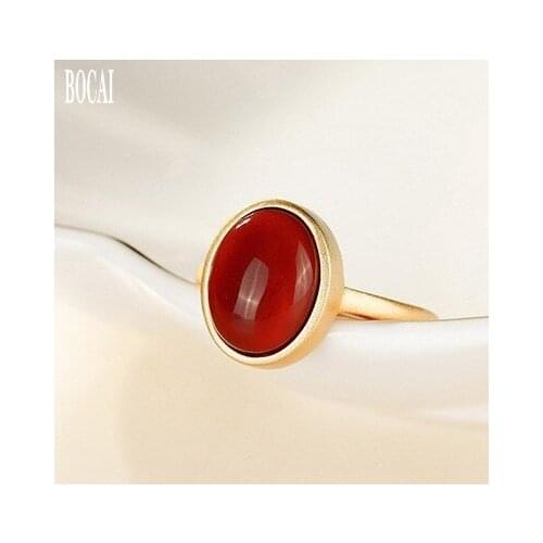 BOCAI New 100% real S925 sterling silver inlaid natural stone ring for woman geometric wild fashion 925 silver womans rings