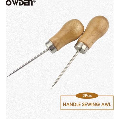 OWDEN 2Pcs Leather Wood Handle Awl Stitching Tools Sewing Accessories Hole Punches