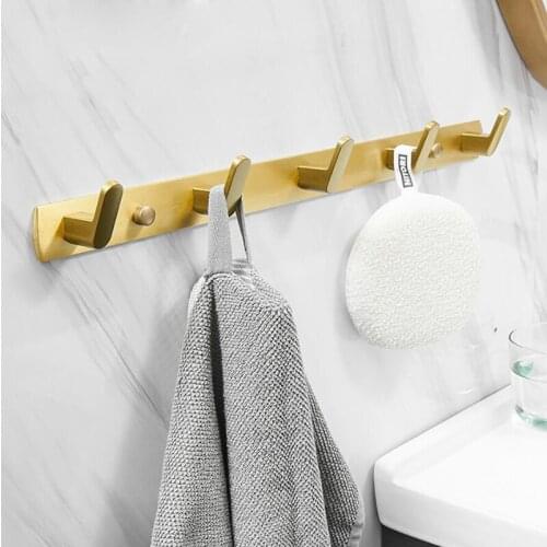 Towel hooks Aluminum Brush Gold Bathroom Towel Hook Wall Hook Door Hanger Clothes Robe Hook Multi-function Bathroom Accessories