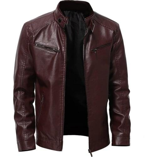 2021 autumn and winter new zipper motorcycle leather jacket stand collar large size business gentleman PU leather Coats male