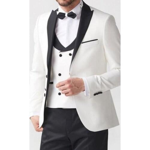 Fashion Elegant Tailor Made White Men Suits Slim Fit Tuxedo For Wedding Dress Business Office Party Suit (Jacket+Pants+Vest)