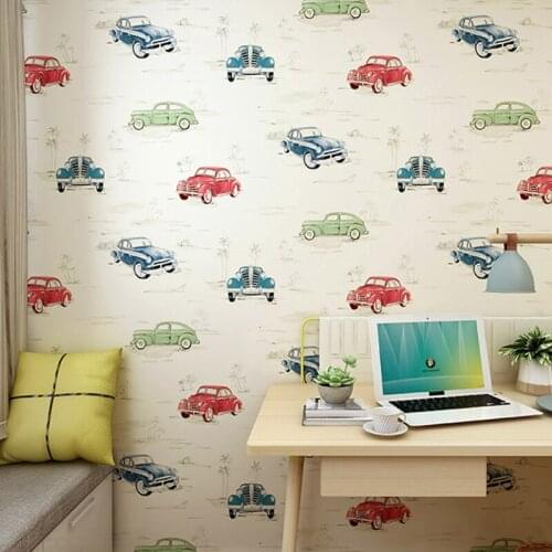 Cartoon Non-woven Wallpaper For Kids Room Car Animal Castle Boys Girls Solid Color Wall Covering Children Party Decoration 3D