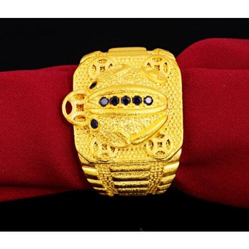 Luxury18K Yellow Gold Sapphire Ring For Men Gold Fashion Frog Wild Index Male Finger Ring Wedding Engagement Fine Jewelry Gifts