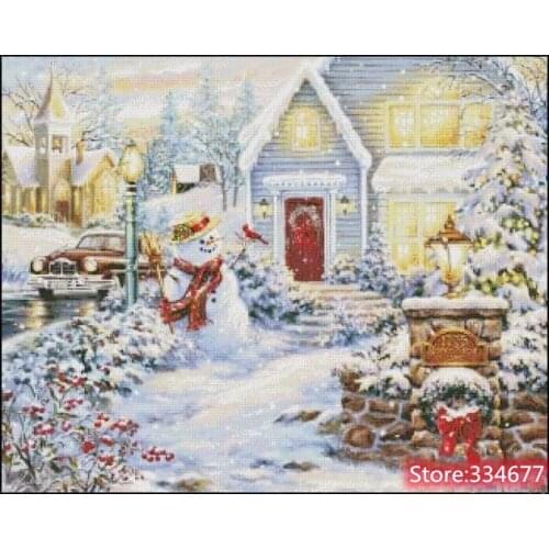 Silent Night Lane Snowman Sewing Kit Top Quality Embroidery Needlework 14CT Unprinted Art Cross Stitch Kits DIY Handmade Decor
