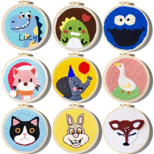 Cute Animal Punch Needle Starter Kits Soft Yarn Fox Punch Needle Embroidery Kit Easy Embroidery Needlework Wool Home Decor