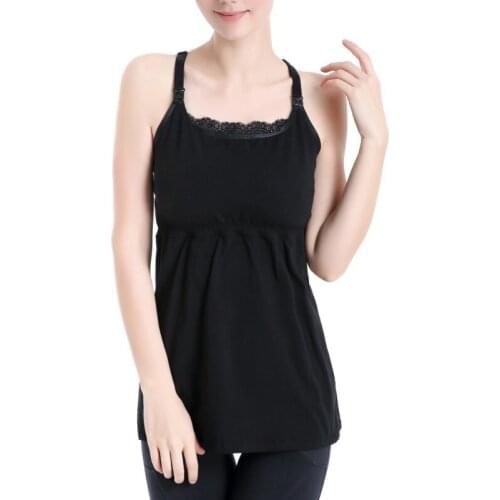 New 2019 Maternity Nursing Tank Tops Women Empire Waist Cami Multipurpose Lace-up Female Feeding Camisole Vest Black X3