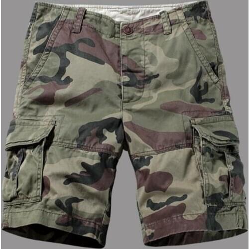 New Multi-pocket Camouflage Mens Shorts Casual Loose Camo Knee-length Mens Cargo Shorts
