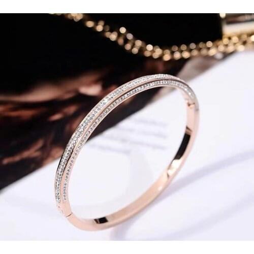 New Top Quality Rhinestone brand Fashion Jewelry Cuff Bangles 316L Stainless Steel Bracelets For Women