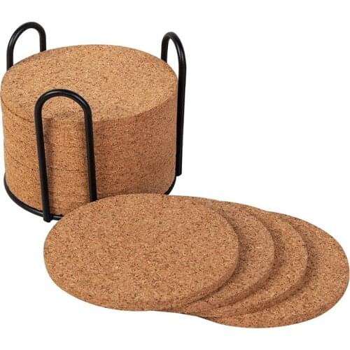 Cork Coasters with Metal Holder,Thick Absorbent Natural Cup Coasters Heat Resistant for Cold Drinks,Wine Glasses,Cups