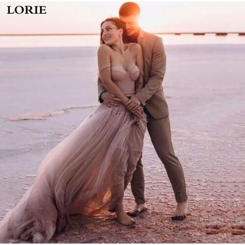 LORIE Dirty Pink Beach Wedding Dresses Fairy Sweetheart Bridal Gown Off The Shoulder Modest Boho A line Corset Wedding Gowns