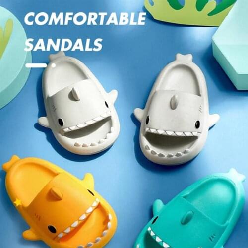 2021 New Cartoon Shark Soft Slippers for Kids Simulation Non-Slip Sandals Summer Beach Home Slippers for Garden Bathroom Walk