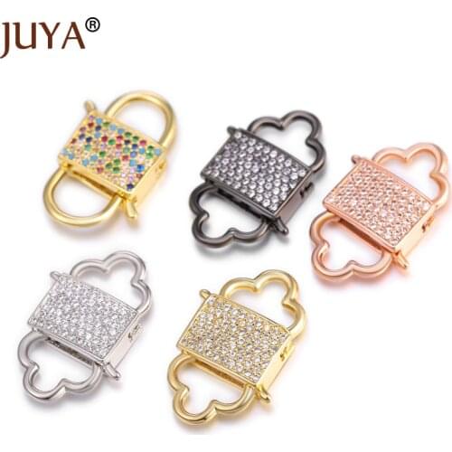 Juya Jewelry Making Luxury Lock Connectors Copper Zirconia Clasps for DIY Bracelets Necklaces Pendant Accessories Supplies