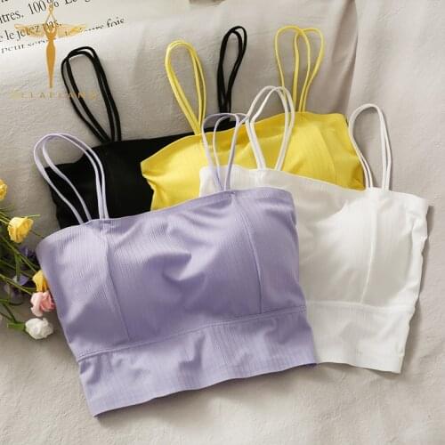 Double Spaghetti Strap Tube Top Womens Summer Purple Camisoles Casual Wrap Chest Pad Tank Camis Basic Bottom Crop Tops Femme