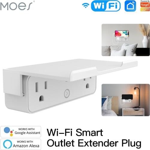 WiFi Tuya Smart US Outlet Extender Multi Plug Socket Shelf with 2 Outlet Splitter Smart Life App Control Works with Alexa Google