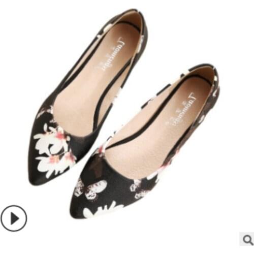 Lady Chinese Style Retro Printed Floral US3-12 No Heels Loafer Womens Single Pointy Toe Slip-Ons Matching Shoes And Bags Italy