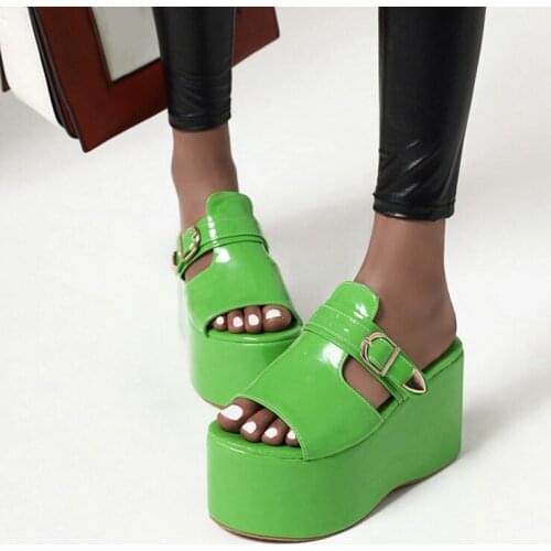 Hot Selling Sexy Increasing Platform Chunky Wedges Shoes Metal Buckle Hollow Out Plus Size 48 Open Toe Fashion Sandals Slipper
