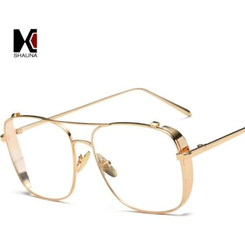 SHAUNA Retro 3 Colors Women Punk Plain Glasses Frame Brand Designer Fashion Men Square Metal Frame Clear Lens Eyeglasses