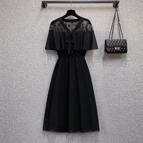 M-4XL plus size women vintage elegant lace Summer dress 2021 short sleeve v neck slim knee length female dresses vestidos