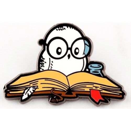Reading Is Magical Hedwig Hard Enamel Pin Cute Owl with Glasses Cartoons Animal Owl Brooch Accessories Fashion Jewelry Gift