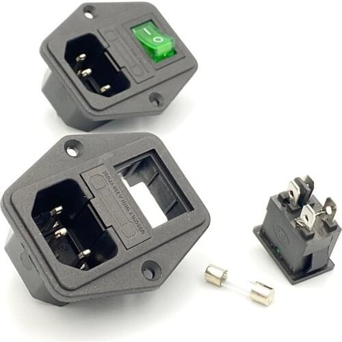 1pc Red green Rocker Switch Fused IEC 320 C14 Inlet Power Socket Fuse Switch Connector Plug Connector with 10A fuse