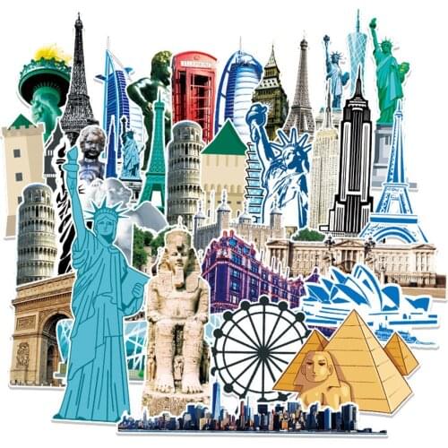 10/30/64pcs World Famous Building Landmark Stickers Decal For Travel Luggage Laptop Guitar Skateboard Car Graffiti Sticker Toy