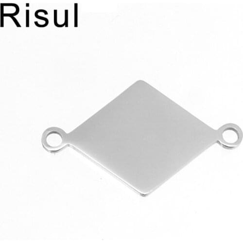 100% Stainless Steel Blank Rhombus Ear Tags Charms 2 Holes Connector Pendant High Polished Wholesale 10pcs