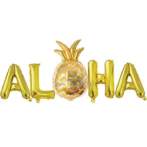 100 Sets Hawaiian Party Foil Balloons 16Inch Metallic Mylar ALOHA Summer Party Birthday Balloons Favors Supplies